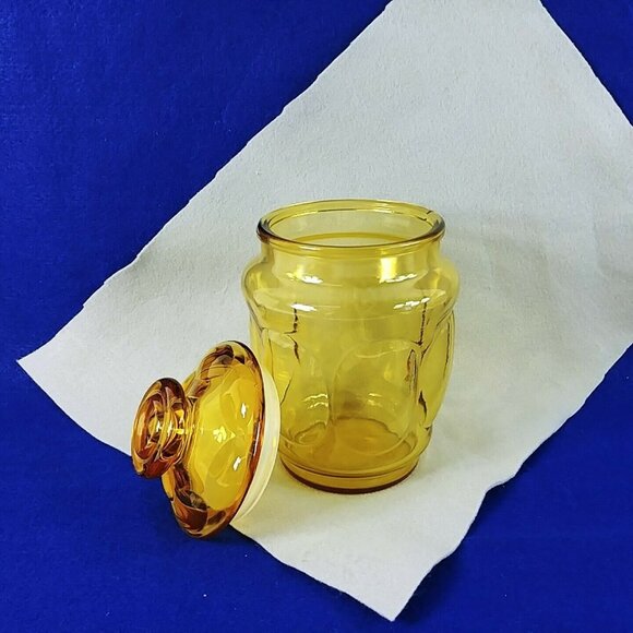 Canister With Sealing Lid Amber Gold Thumbprint Apothecary Design 8" - Picture 3 of 9